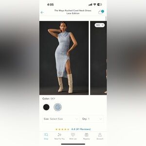 Anthropologie The Maya Ruched Cowl-Neck Dress/Lace Edition